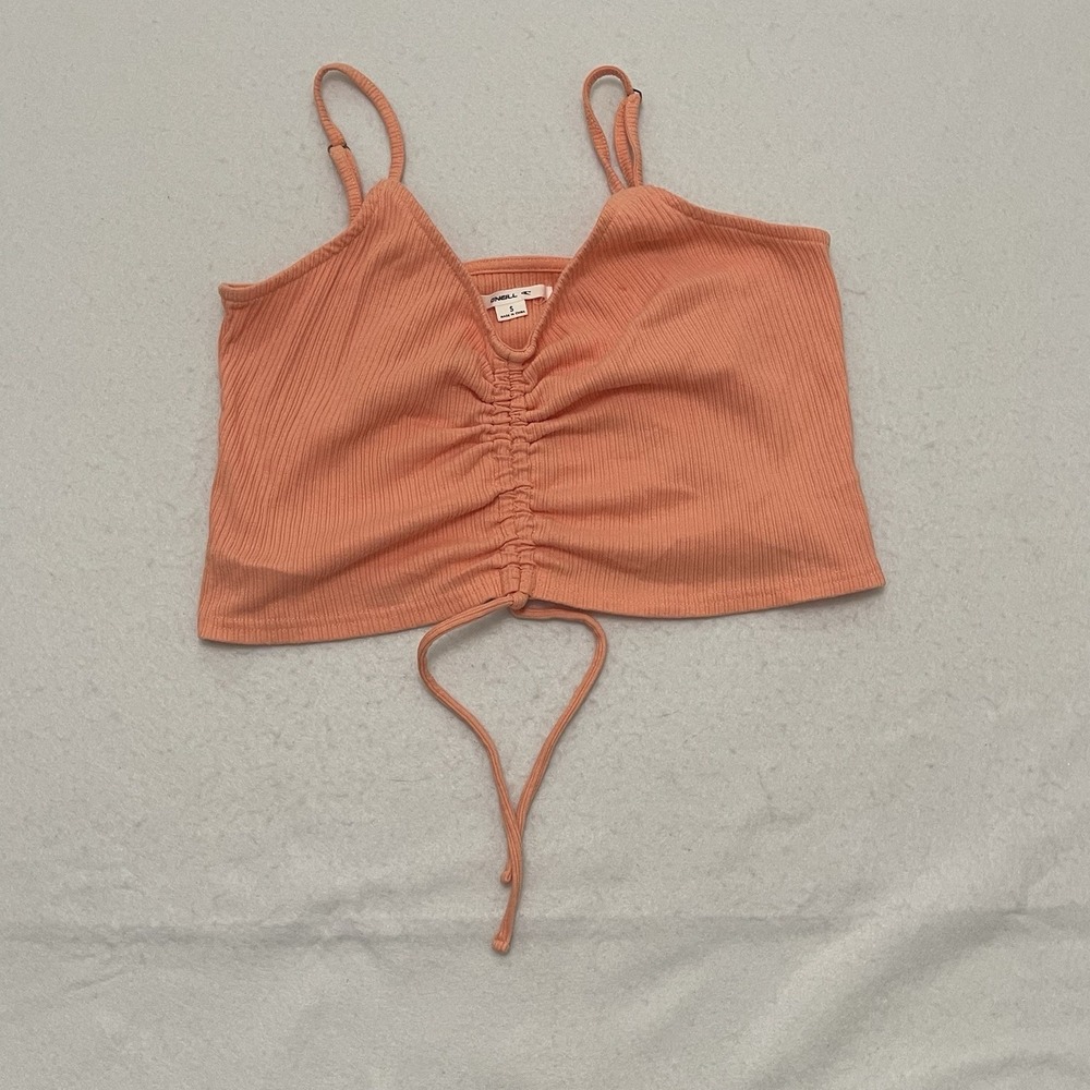 O'Neill Ribbed Cropped Cami Tank Top Peach Ruched Adjustable Straps Size S
